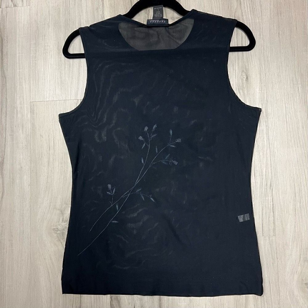NWOT y2k vintage deadstock Express tank sheer black with floral embroidery sz L - Picture 9 of 12